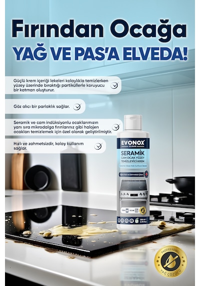 Clean Seramik Cam Ocak Yüzey Temizleyici Krem 200 Ml Tekli