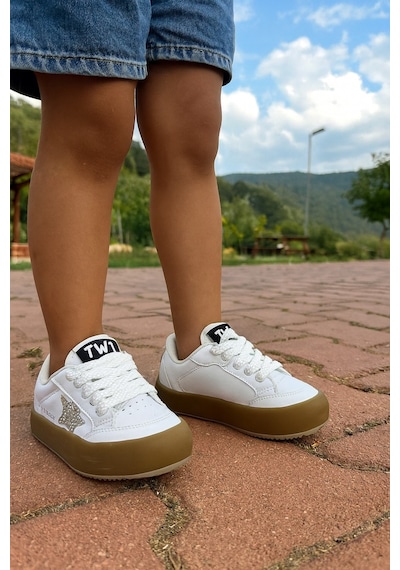 Sstar Beyaz Gümüş Kız Çocuk Cırtlı Bantlı Sneaker Spor Ayakkabı Beyaz - Pembe