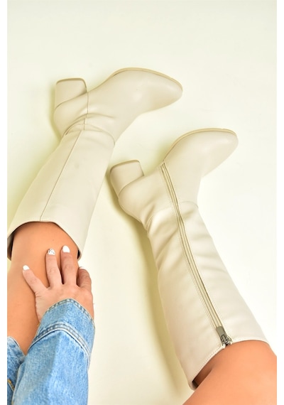 Fox Shoes Bej Alçak Topuklu Günlük Kadın Çizme J848300109 Bej
