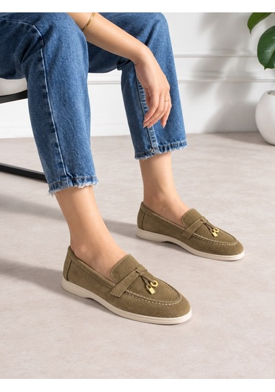 Dabab Shoes Lupy Kadın Haki Süet Loafer Ayakkabı Gold Aksesuarlı Ortopedik Rahat Taban Casual Babet Dabab Shoes Lupy Kadın Haki Süet Loafer Ayakkabı Gold Aksesuarlı Ortopedik Rahat Taban Casual Babet