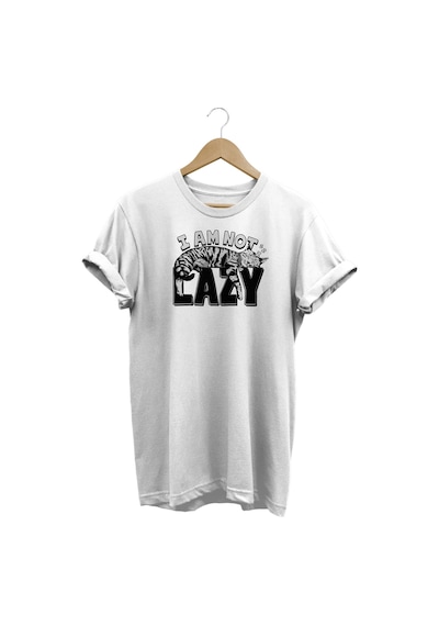 Lazy Baskılı Beyaz T-shirt Beyaz