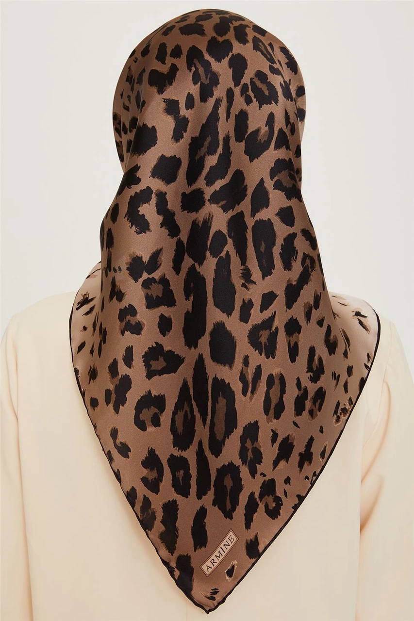 Armine Leopar Desenli Twill Saf İpek Eşarp 9249d 03 Çok Renkli