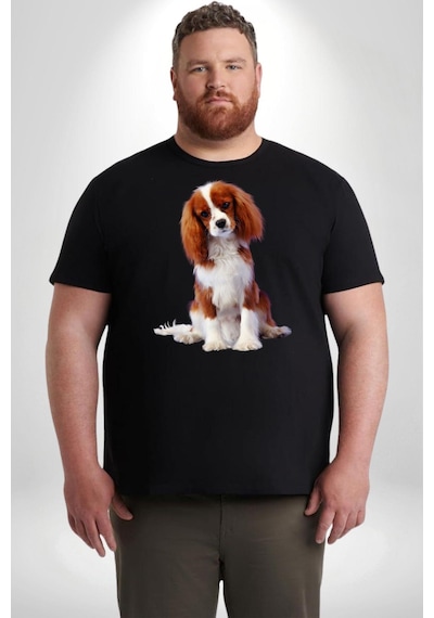 Angemiel Cavalier King Charles Spaniel Siyah Büyük Beden Erkek Kadın Unisex Basic Ön Baskılı Tişört Siyah
