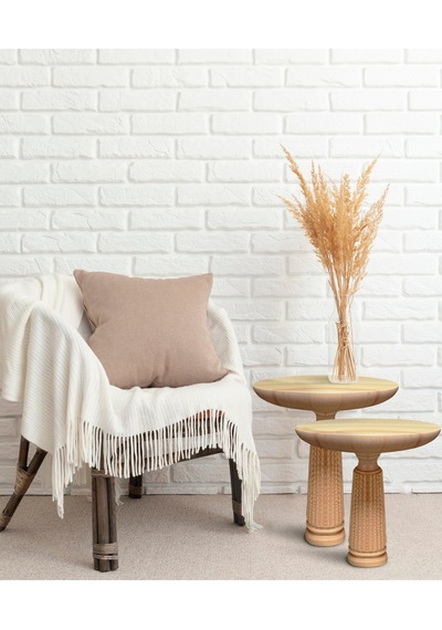 Ahşap 2 Li Set Fitilli Mantar Yan Sehpa Modern Fiskos / Çiçeklik / Zigon Sehpa Ahşap