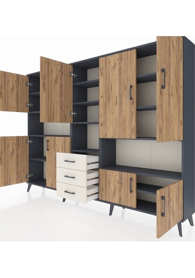 Arges Dolap 13 Raflı 3 Çekmeceli 9 Kapaklı 220x30x163 Antrasit-çam/aytaşı Atlas Çam/aytası - Antrasıt Arges Dolap 13 Raflı 3 Çekmeceli 9 Kapaklı 220x30x163 Antrasit-çam/aytaşı Atlas Çam/aytası - Antrasıt