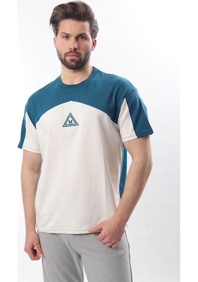 Madmext Petrol Mavisi Overfit Garnili Erkek T-shirt E7104 Petrol Mavisi
