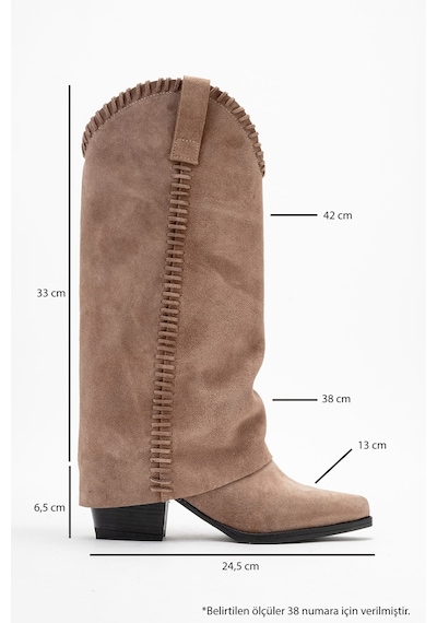 Luvishoes Velın Toprak Süet Hakiki Deri Dikişli Kadın Western Çizme Toprak