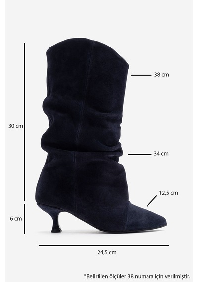 Luvi Shoes Petty Lacivert Süet Hakiki Deri Kadın Körüklü Çizme