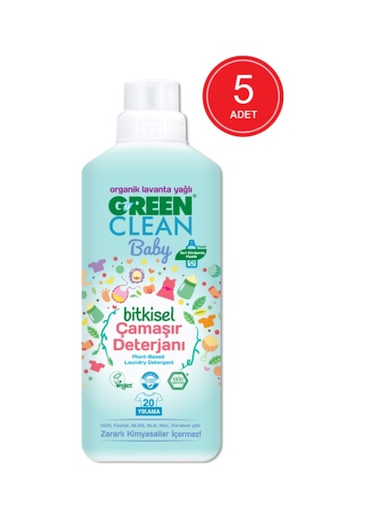 U Green Clean Baby Organik Lavanta Yağlı Bitkisel Çamaşır Deterjanı 5 x 1 L
