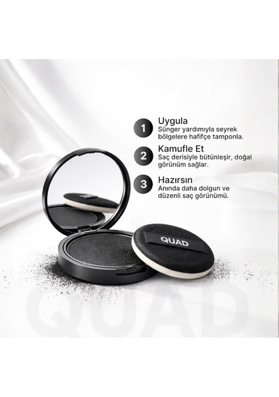 Quad Unisex Siyah Saç & Sakal Toz Kapatıcı Dolgunlaştırıcı Pudra