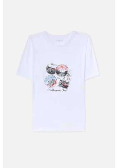 Mudo Erkek Erkek Beyaz Baskılı Bisiklet Yaka T-shirt 1269344