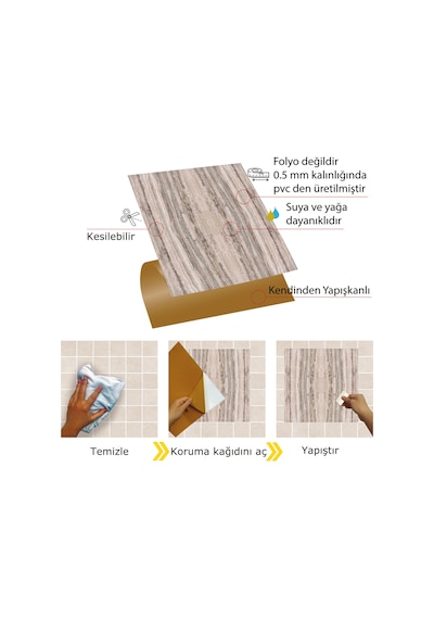 Tink Kendinden Yapışkanlı Mermer 16 Desenli Pvc Karo 30x30 Cm