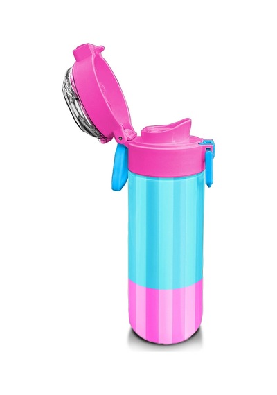 Coral High Kids Renkli Çizgili Desenli Pipetli Ve Direkt İçim Çelik Termos 500 Ml 31987 Pembe - Mavi