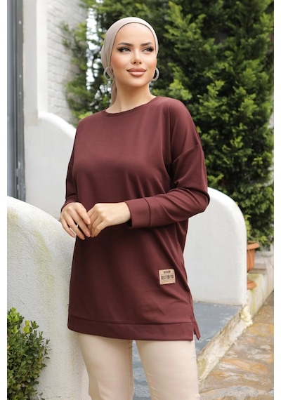Yeni Stil Kahve Arma Detaylı Tunik 10020