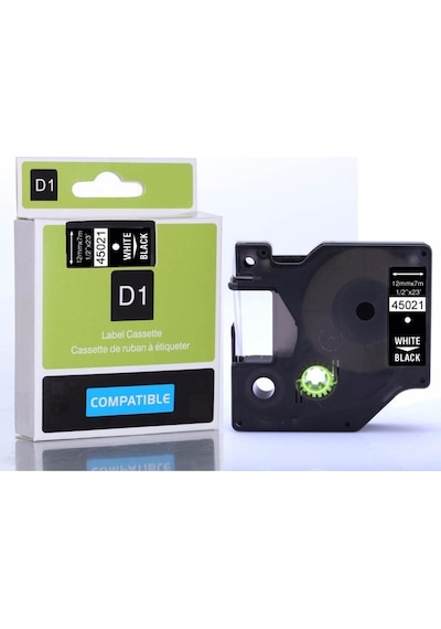 Dymo D1 Serisi Siyah Etikete Beyaz 45021 12Mmx7M