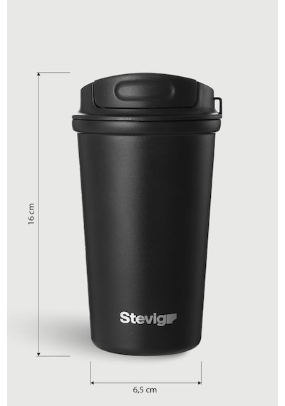Stevig 4 Work Flip Open Coffee Mug Çelik Termos 400 Ml Black St-250 Siyah