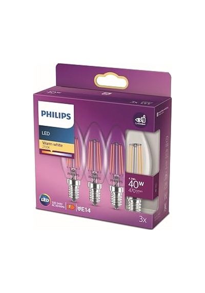 Led Classic 40w B35 Led Mum Filament Ampul, 2700k Sarı Işık, E14 İnce Duy, Dim Edilmez, 3'lü Ekopaket