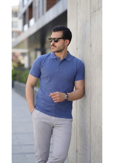 Efnaz Style Erkek Kısa Kollu Yakalı Tişört B. İndigo
