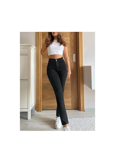 Kene Jeans Yüksek Bel Tam Kalıp Mom Jeans Siyah