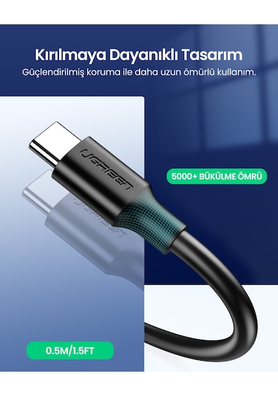 Ugreen 3.0 A Usb-a & Usb-c, Data Ve Şarj Kablosu,1 Metre, Siyah, Acbugn20882, 20882