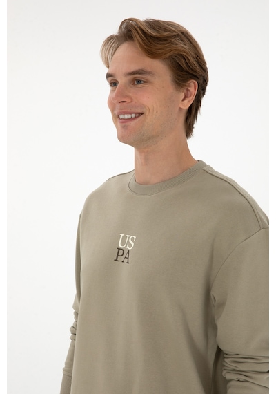 U.S. Polo Assn. Erkek Bisiklet Yaka Comfort Fit Açık Haki Basic Sweatshirt 50313760-VR183