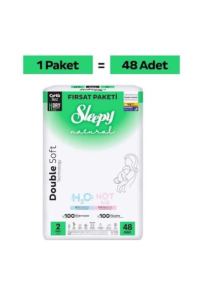 Sleepy Natural Double Soft Fırsat Paketi Bebek Bezi 2 Numara Mini 48 Adet