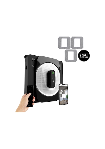 Xenon Smart Cam Silme Robotu (Elo) ve 6 Adet Mop | 2'li Set, Kumandalı, 3 Modlu, Mobil Kontrol