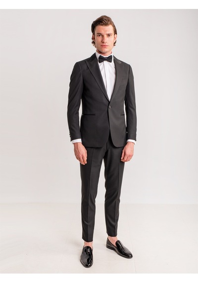 Dufy Siyah Erkek Modern Fit Mono Yaka Smokin Takım-61300 Siyah