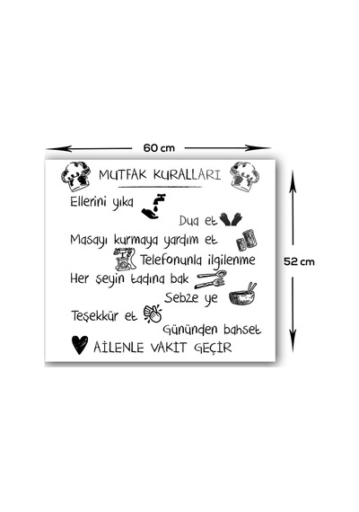 Decorita Beyaz Mutfak Kuralları | Cam Ocak Arkası | 52cm x 60cm