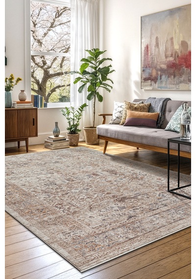 Buhara Y0739 Serisi Vintage Modern Eskitme Etnik Desenli Otantik Salon Halısı 0739 Bej