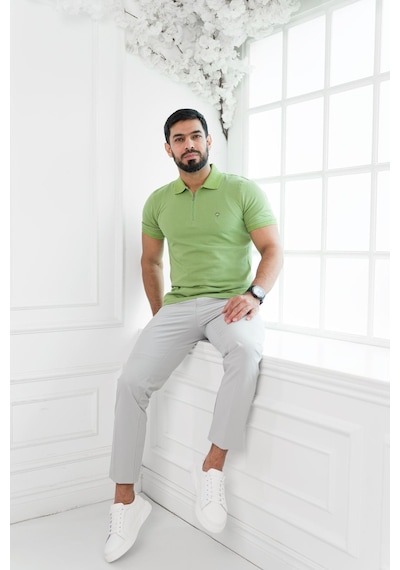Paul Martin Fermuarlı Polo Yaka Regular Fit T-Shirt Yeşil