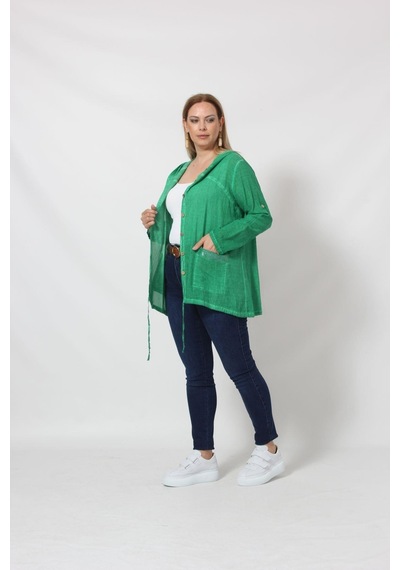 Moda Berray B027 Cebi Pullu Kapüşonlu Gömlek Yeşil 001