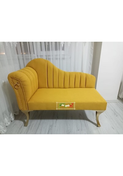 Yeni Model Ultra Lüks Alda Çizgili Josefin Bench Puf Sarı