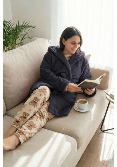 Kapüşonlu Wellsoft Sabahlık & Peluş Bornoz - Yumuşak, Polar Unisex Sabahlık Antrasıt/s/m Antrasit