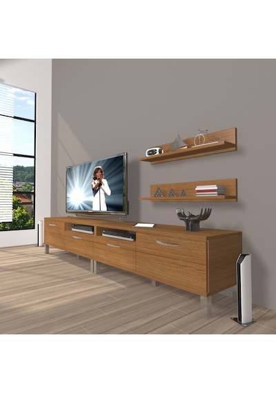 Decoraktiv Eko 200r Mdf Krom Ayaklı Tv Ünitesi Tv Sehpası Ceviz