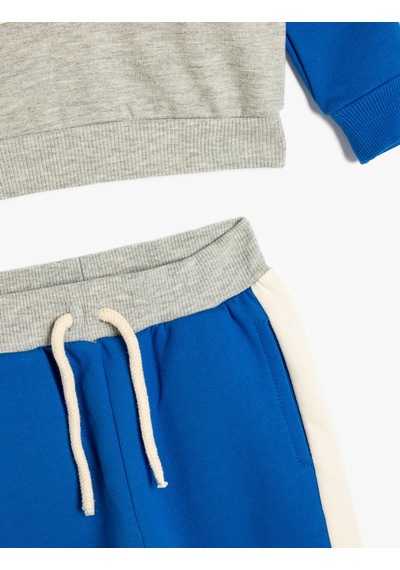 Koton Eşofman Takımı Uzun Kollu Pamuklu Sweatshirt Ve Eşofman Altı Şardonlu Mavi 5wmb10019tk Mavi