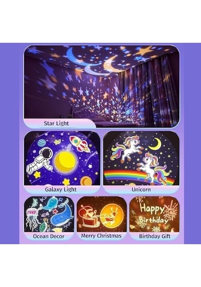 Bunny S Carousel Gece Lambası Projeksiyonlu Müzikli Atlıkarınca Tasarım Kablolu 5v Usb Çalışma Tavşan Figürlü Döner Işıklı Çocuk Odası Yıldız Tavan Projektör Gece Işığı Wh-e11 Diğer