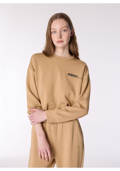 Mustang Bej Kadın Bisiklet Crop Baskılı Sweatshirt M4wl-swt-1013