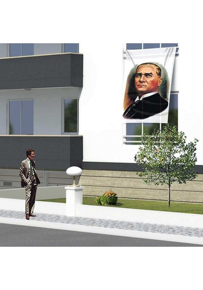 Sivil Mustafa Kemal Atatürk Portre Cephe Poster Bayrak -1,5x2,25 Metre 1