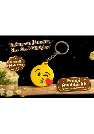 Emoji Anahtarlık , Kalpli Öpücük Emoji Şeklinde Araç Anahtarlık - Emoji Araba Anahtarlığı