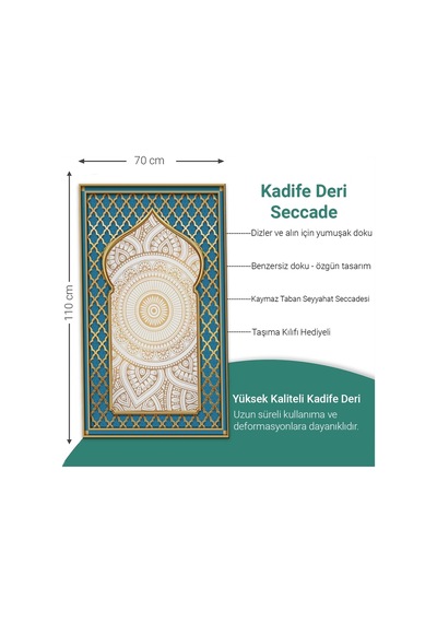 Ravabi Rug Araç İçi Ve İşyeri İçin Deri Tabanlı Namazlık, Çantalı Hediyelik Seyahat Seccadesi 70x110cm 21231018