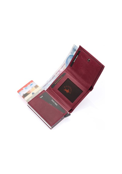 Westpolo Safari Unisex Bol Kartlık Bölmeli Crazy Eskitme Hakiki Deri Mekanizmalı Cüzdan - Bordo
