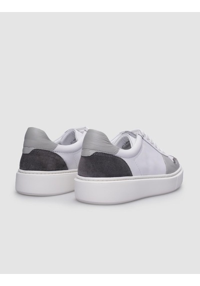 %100 Hakiki Deri Beyaz - Gri Erkek Sneaker Beyaz
