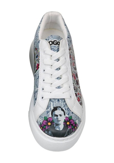 Kadın Vegan Deri Beyaz Sneakers - Remembrance Of Frida Kahlo Tasarım Beyaz