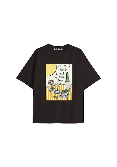 Kalic Studio Kadın Oversize Olives And Wine Tshirt Siyah