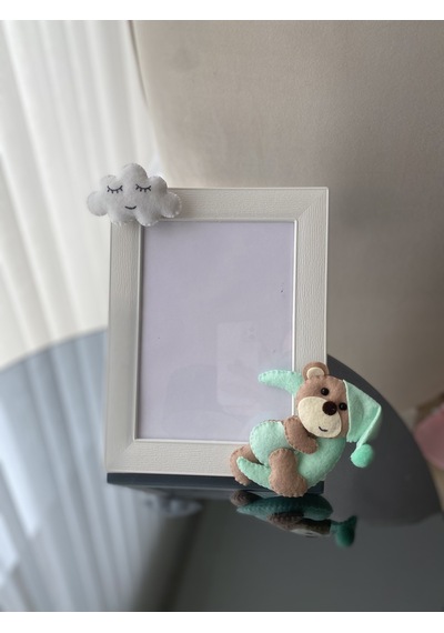 Bebek Odası Çerçeve Aylı Ayıcık Mint