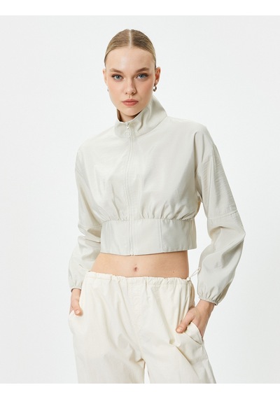 Koton Crop Bomber Ceket Fermuarlı Dik Yaka Gri 4sak50014pw 4SAK50014PW023 Gri