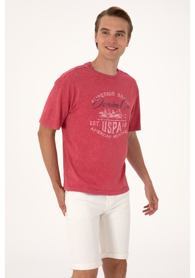 U.S. Polo Assn. Erkek Comfort Fit Vişne Bisiklet Yaka Tişört 50300239-VR223