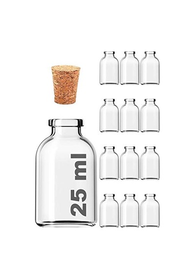 Afracam Şeffaf 25 Ml / 25 Cc Mantar Tıpalı Boş Cam Şişe 12 Adet Çok Renkli
