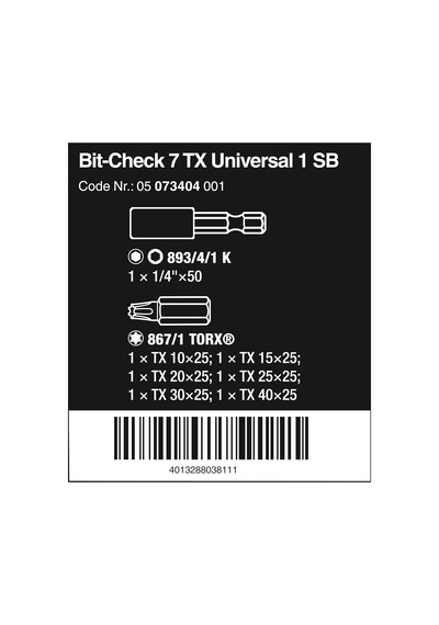 Wera Uç Çeşitleri, Bit-check 7 Tx Universal 1 Sb, 7 Parça, Wera 0
